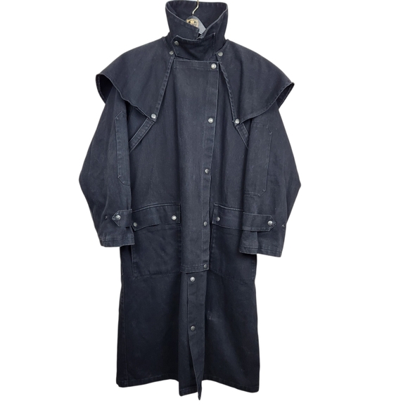 The Australian Outback Collection Vtg Black Denim Duster Bush Jacket Mens Size M - Picture 1 of 14